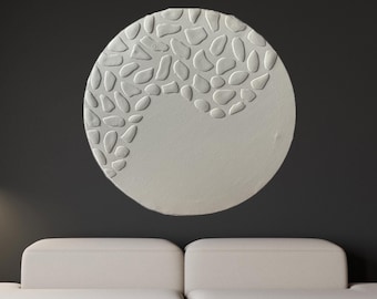 Large Round Beige Textured Wall Art, Neutral 3D Wall Sculpture, Minimalist Plaster Wall Decor, Modern Dimensional Wall Art