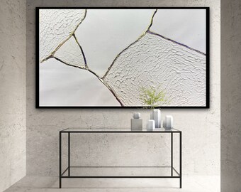 Plaster wall art, Kintsugi, Japanese art, Japanese pottery, Textured wall art, White minimalist wall art, Asian furniture, Huge wall art