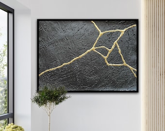 Peinture japonaise, Tableau blanc, Kintsugi, Tableau relief, Wabi sabi decor, Art japonais, Peinture abstraite, Tableau abstrait