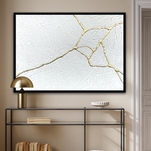 Kintsugi painting, White textured wall art, Palette knife painting, Japanese wall art,Japanese furniture,Wabi sabi wall art,Kintsugi pottery