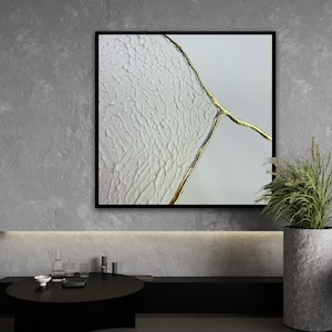 White minimalist plaster art, Kintsugi, Kintsugi wall art, Kintsugi pottery, Gold leaf painting, Japanese artwork, Japanese wall hanging