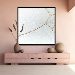 Kintsugi wall art, Large 3D wall art, White and gold art, Clay wall art, Japanese painting,Japandi wall art,Asian furniture,Plaster wall art