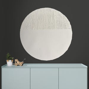 Round artwork, Circular wall art, Minimalist wall art, Plaster wall art, Large 3D wall art, White textured painting, Dimensional wall art
