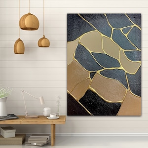 Japanese furniture, Japanese painting, Kintsugi, Kintsugi wall art, Gold metal wall art, Gold leaf wall art, Asian wall art,Beige art canvas