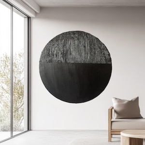 Black plaster wall art, Circular wall art, Minimalist wall art, Concrete wall art, Large 3D wall art, 3D textured wall art, Round artwork