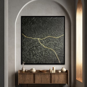 Metal wall sculpture, Kintsugi, Japandi wall art, 3D texured painting, Plaster wall art, Dimensional wall art, Concrete wall art, Gold foil