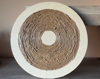 3D Textured Plaster Wall Art: Beige & Brown Round Sculpture