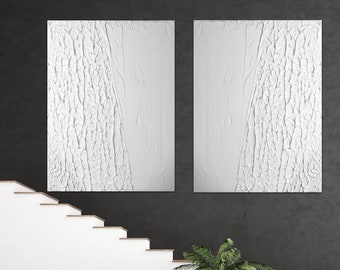 White Textured Painting Set: Sculptural Plaster Wall Art