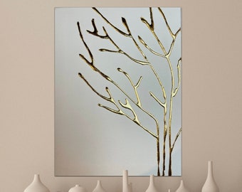 Extra large abstract art, Gold leaf painting, Gold foil painting, Wabi sabi, Kintsugi, Minimalist wall art, Tree wall art, Textured painting