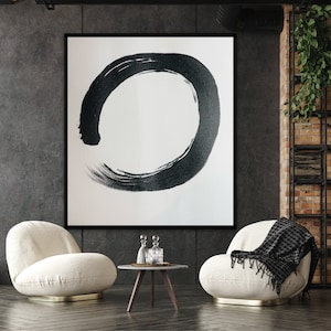 Wabisabi, Huge wall art, Enso wall art, Wabi sabi painting, Black and white art, Circular wall art, Minimalist wall art, Japandi wall art