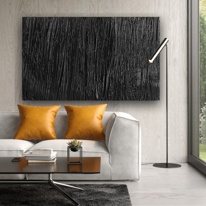 Peinture originale, Minimaliste, Tableau contemporain,Tableau nature, Peinture minimaliste,Tableau 3D,Tableau noir,Grand tableau,Deco maison image 3