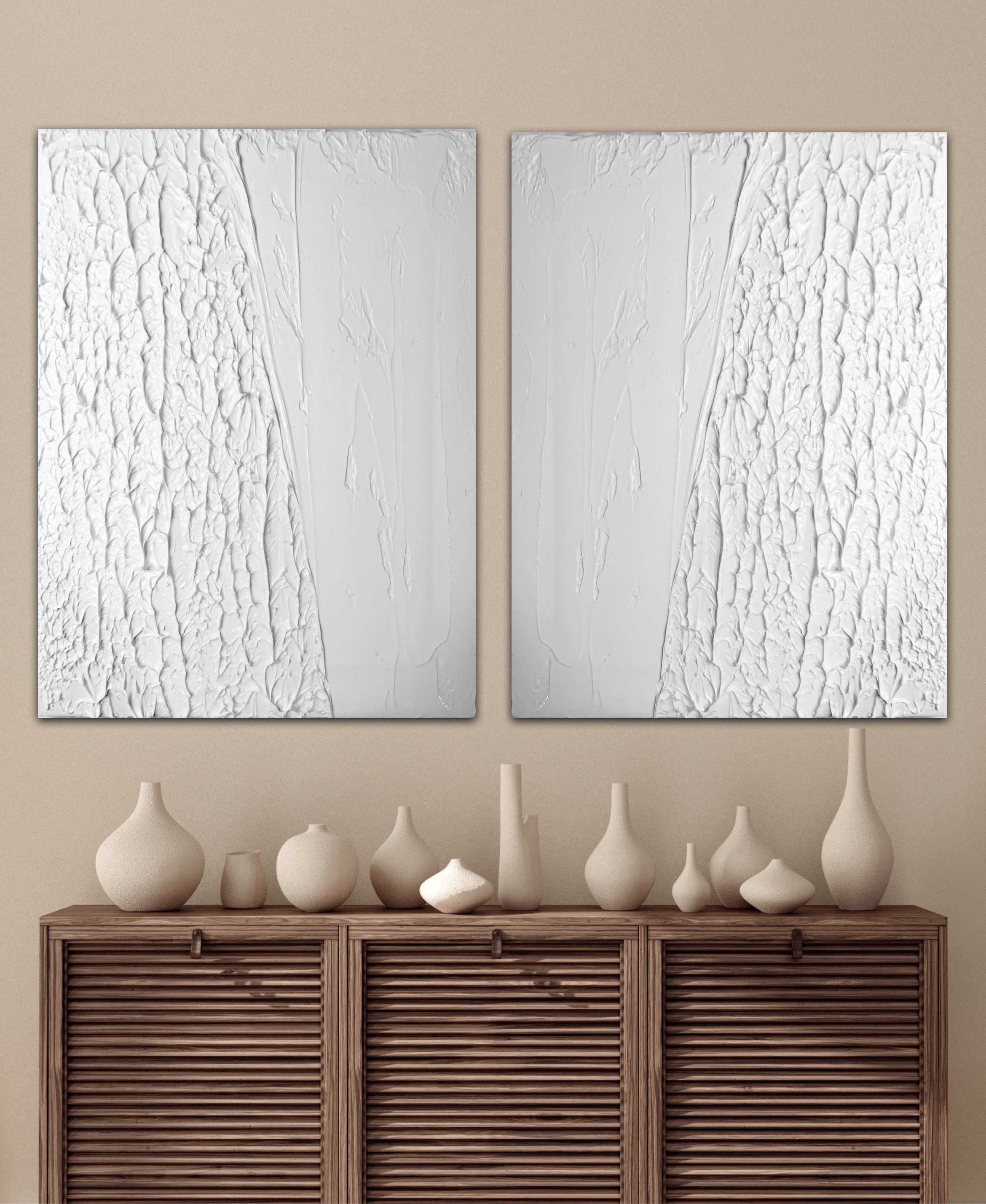 White Plaster Wall Art Set of Two Wall Art Sculptural Wall Etsy