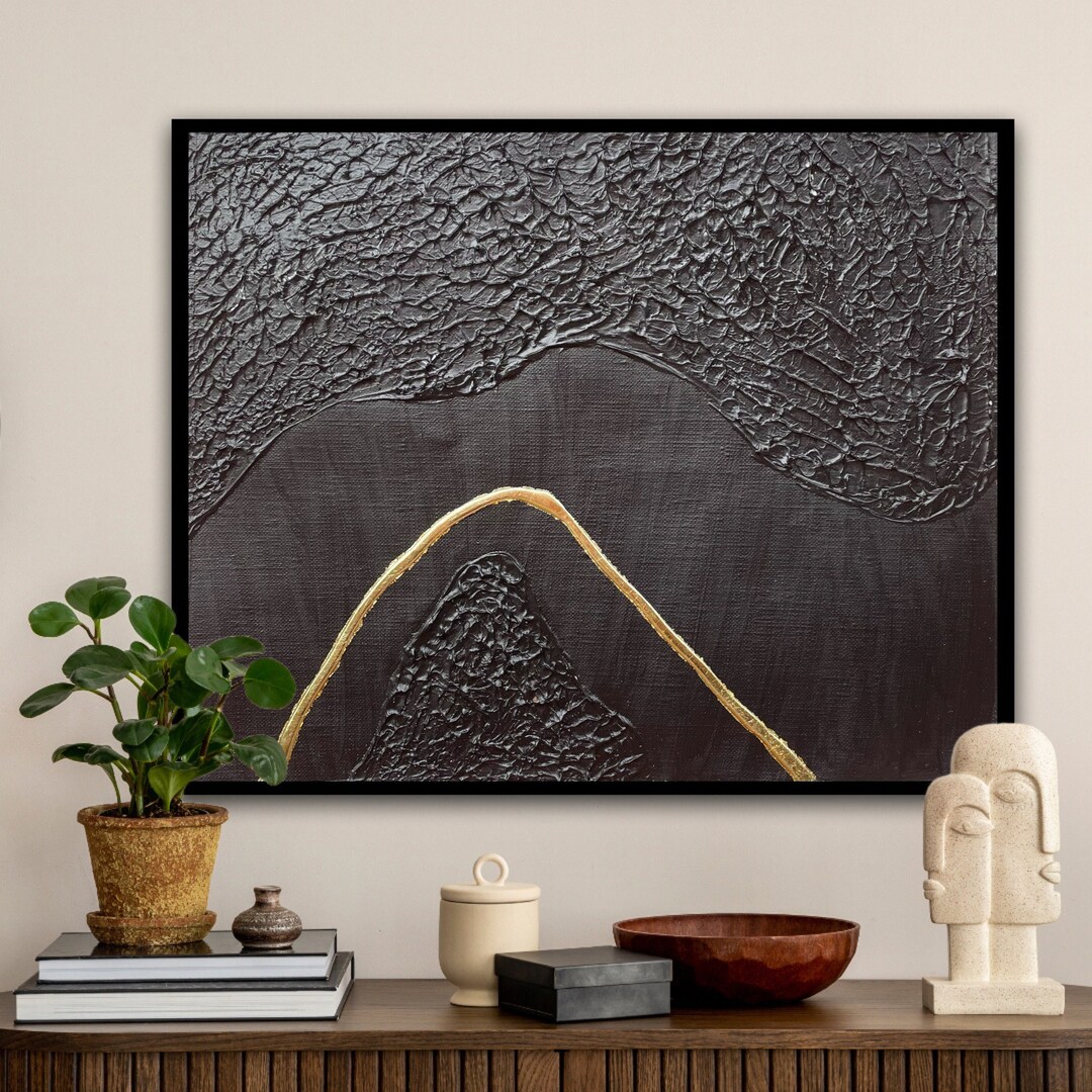 Kintsugi, Japanese Wall Hanging, Black Plaster Wall Art, Kintsugi Wall