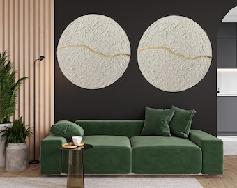 Arte mural de yeso Kintsugi: metal con pan de oro, decoración Japandi (dos piezas)