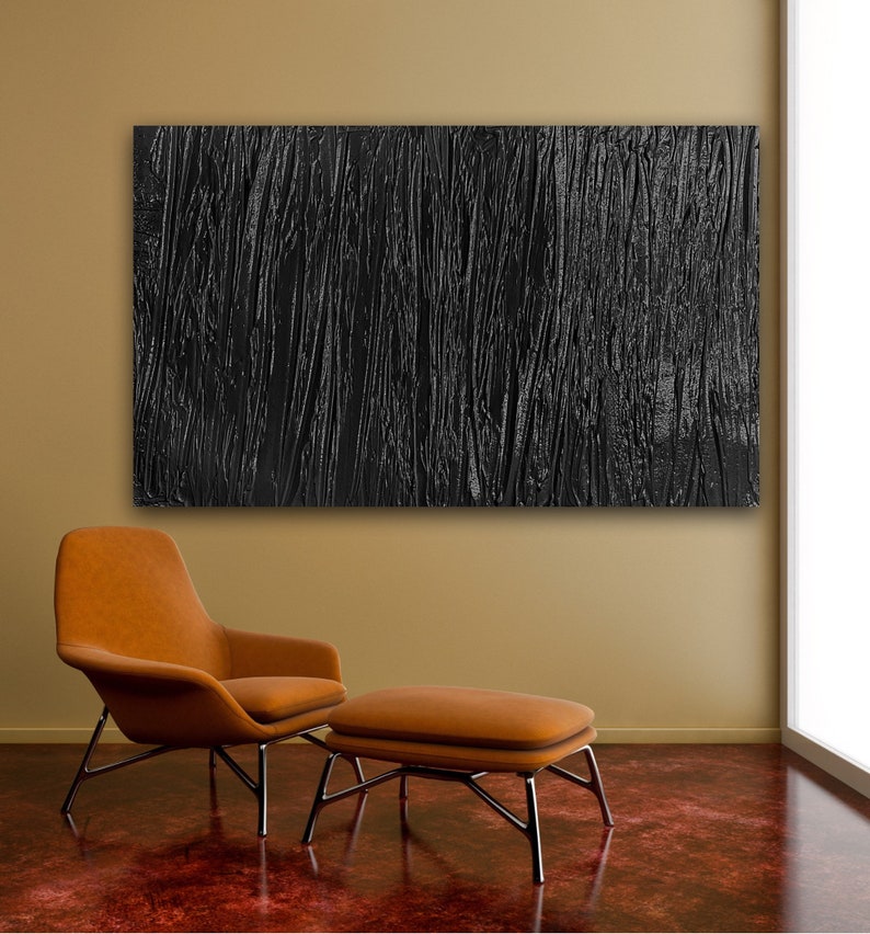 Peinture originale, Minimaliste, Tableau contemporain,Tableau nature, Peinture minimaliste,Tableau 3D,Tableau noir,Grand tableau,Deco maison image 4