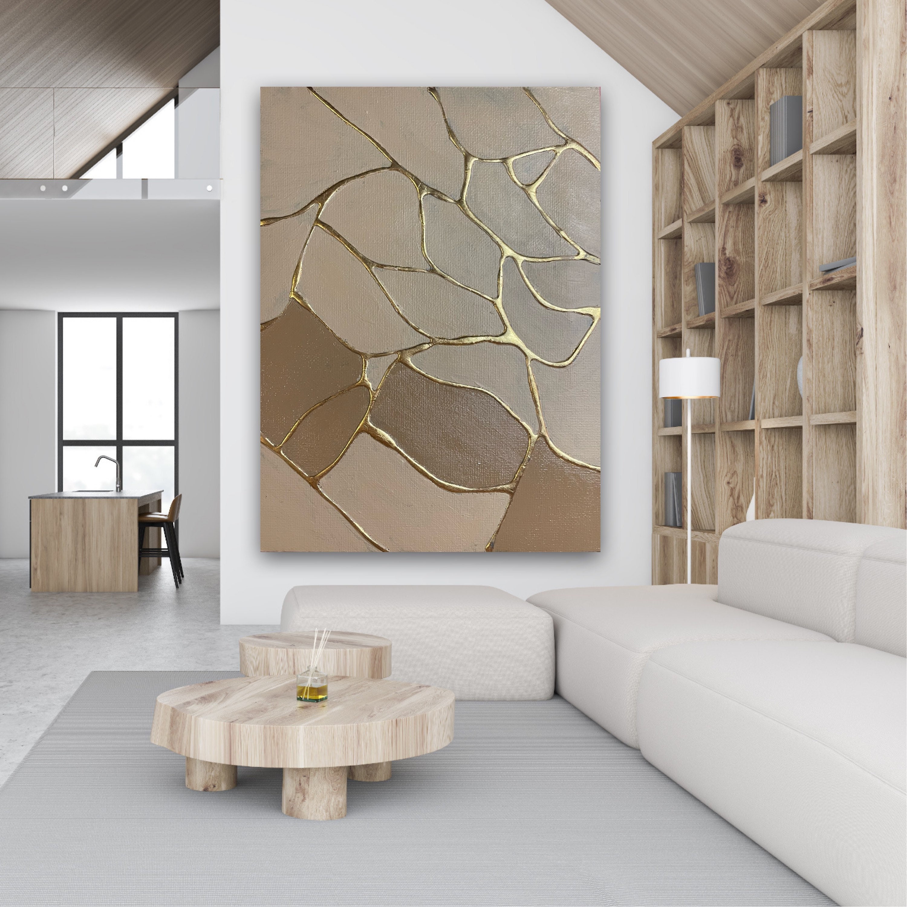 Kintsugi Wall Art, Kintsugi, Kintsukuroi, Beige Art Canvas, Japanese