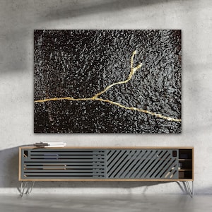 Kintsugi painting, Sculptural wall art, Plaster wall art, 3D wall art, Gold foil painting, 3D metal wall art, Textured wall art,Concrete art