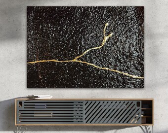 Kintsugi painting, Sculptural wall art, Plaster wall art, 3D wall art, Gold foil painting, 3D metal wall art, Textured wall art,Concrete art