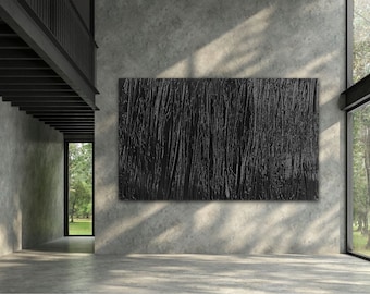 Arte mural de yeso negro: obra de arte minimalista con textura tridimensional de gran tamaño