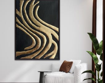 3D metal wall art, 3D wall art, Gold leaf wall art, Gold foil painting, Gold metal wall art, Large metal wall art, Brass painting