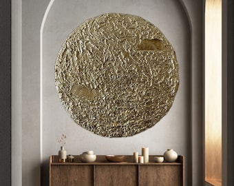 Round metal wall art, Gold room decor, Circular wall art, Dimensional wall art, Gold leaf painting,Wall decorations, Luxury painting