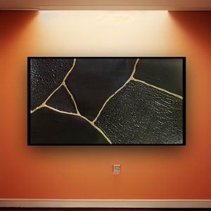 Kintsugi wall art, Kintsugi, Kintsukuroi, Black plaster wall art,Large 3D wall art,Japanese painting, Japanese furniture, Gold leaf painting