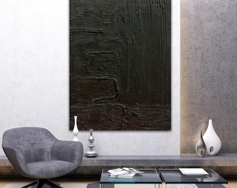 Pintura texturizada negra: lienzo abstracto 3D de gran tamaño
