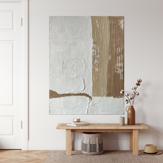 Wand deko, Beige, Braun, Minimalistisch, Bilder wohnzimmer, Hochzeit deko, Beton deko, Abstrakte malerei,Kunstwerk,Abstrakte kunst,Acrylbild
