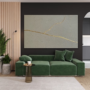 Kintsugi wall art, Kintsugi, Plaster art, Beige art canvas, 3D wall art, Wabisabi, Minimal artwork, Oversized wall art, Asian painting, Gold