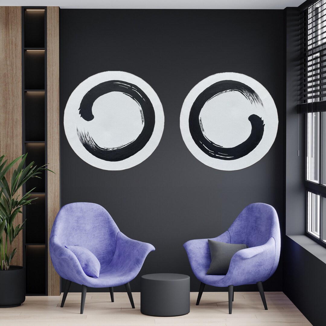 Enso Circle, Wabi Sabi Wall Art, Round Artwork, Circular Wall Art, Two ...