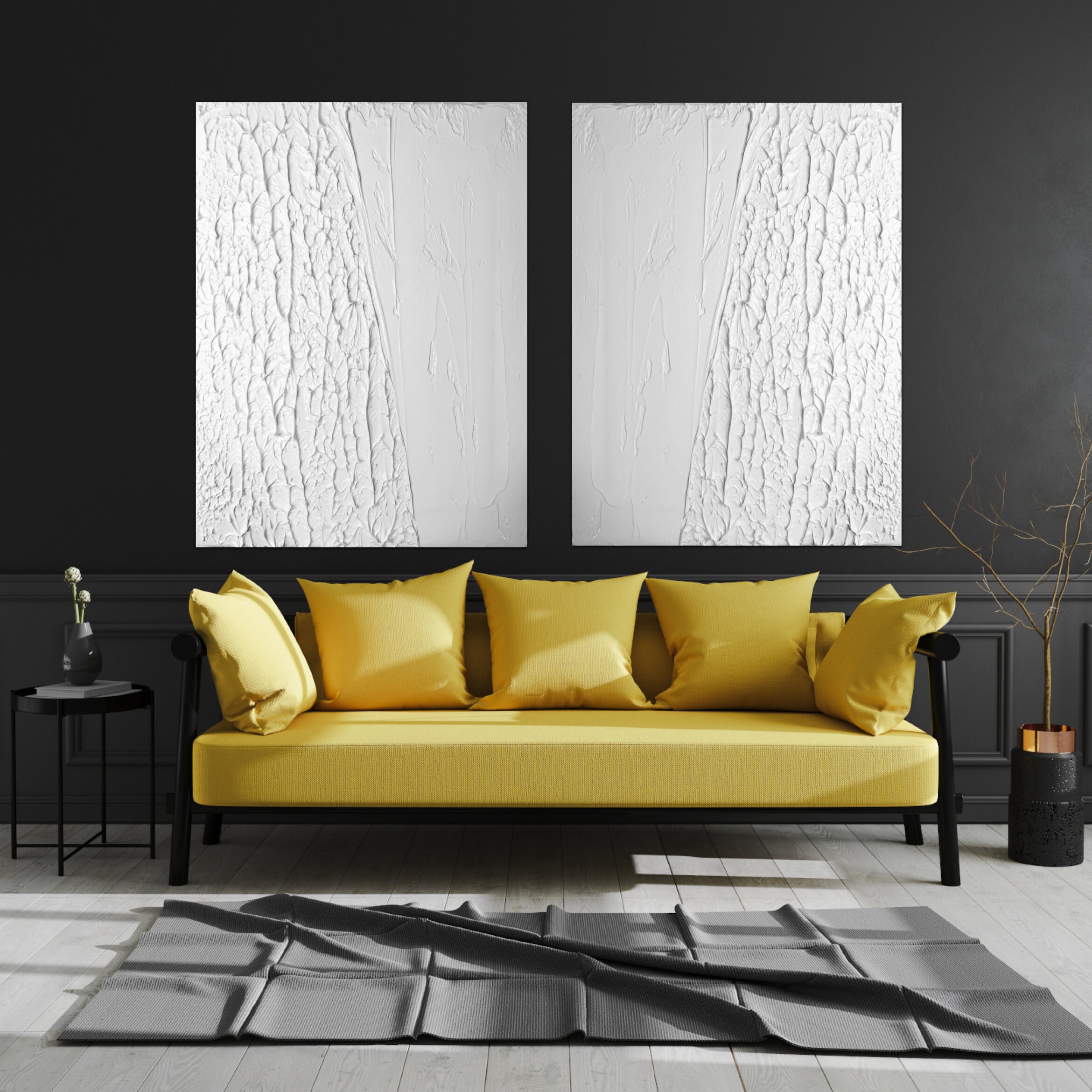 White Plaster Wall Art Set of Two Wall Art Sculptural Wall Etsy