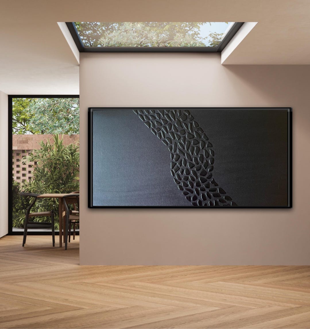 Black 3D Textured Painting: Wabi Sabi Stone Wall Art - Etsy
