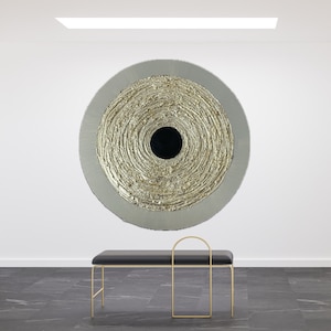 Textured wall art canvas, Modern 3D painting, Round wall sculpture, Plaster painting, Round wall hanging, Gold metal wall art, Sunburst