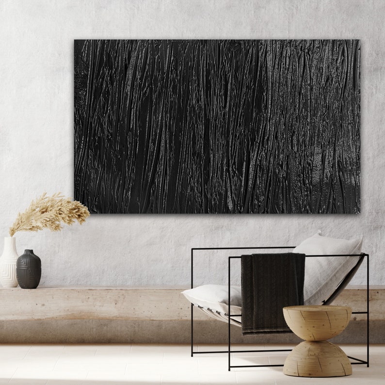 Peinture originale, Minimaliste, Tableau contemporain,Tableau nature, Peinture minimaliste,Tableau 3D,Tableau noir,Grand tableau,Deco maison image 7