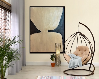 Textured Beige Abstract Painting: Minimalist 3D Wall Art
