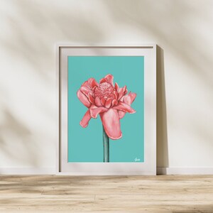 Pink Torch Ginger, Botanical Wall Art, Floral Decor Posters, Tropical Flowers, Botanical Illustration, Botanical Poster, Flowers