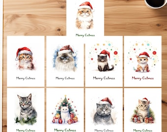 Merry Catmas | Aquarell Karte Katze | Frohe Weihnachten Katze | merry Chritmas Holiday Cards |   Karten set | Grußkarten Karten