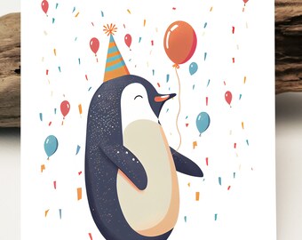 Carte aquarelle | Pingouins de carte d’anniversaire | Carte d’anniversaire des pingouins | Carte Pingouins | Cartes de vœux