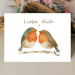 Aquarell Karte | Rotkehlchen Paar Karte zum Valentinstag | Alles Liebe zum Geburtstagskarte |  I love you I Ich Liebe dich I Grußkarten