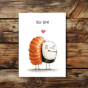 Loving Sushi – Cute Kawaii Sushi Art Print, Geburtstagskarten & Kinderzimmer Dekoration (A6/A5/A4)