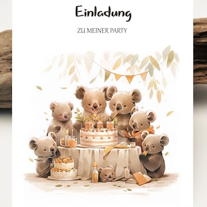 Einladungskarten Kindergeburtstag | Aquarell Koala Karte | Happy Birthday | Kindergeburtstag Party Geburtstagskarte | Grußkarten Karten