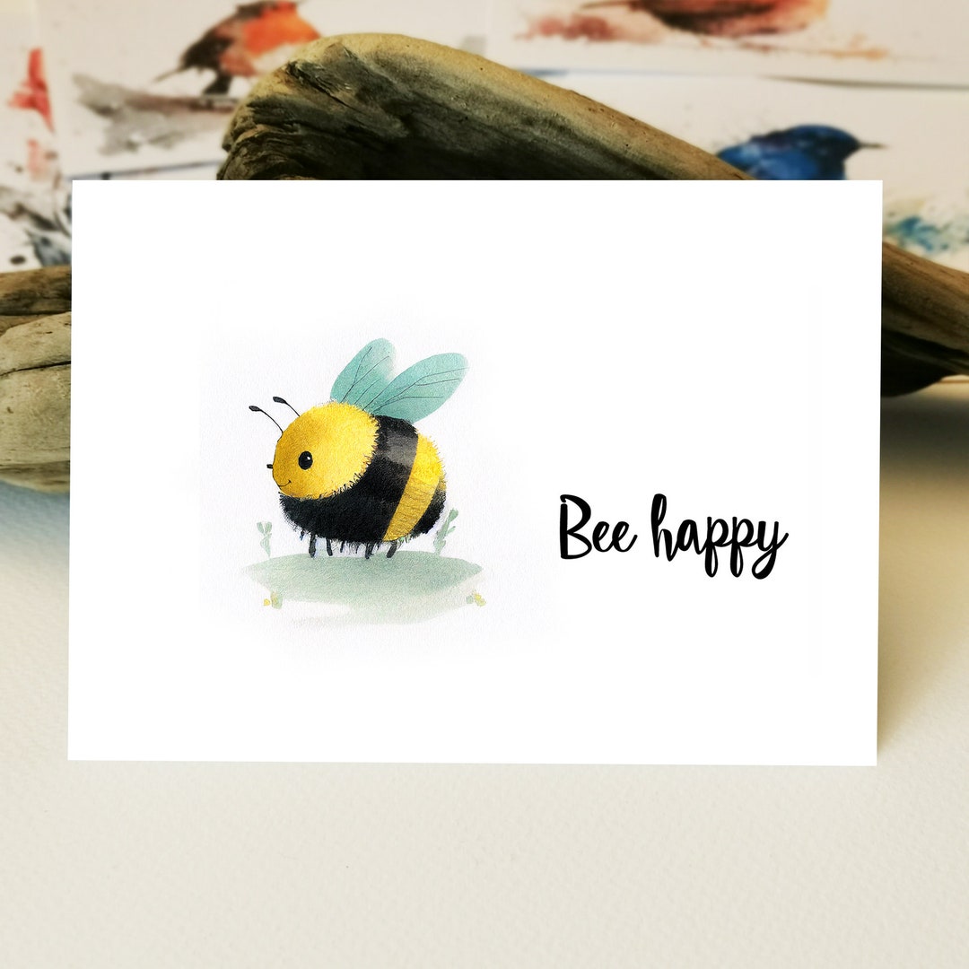 Bee Happy Card | Bee Postcard | Bee Greeting Cards | Watercolors ...