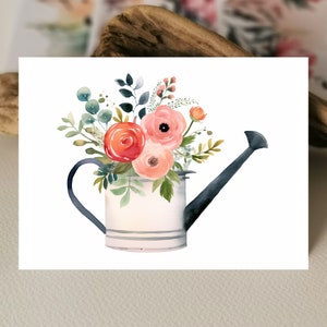 Aquarelkaart | Gieter met bloemen kaart voor wenskaarten Het allerbeste | Bedankkaart |  Tuin |  Vriendelijke groeten |  vriendschap