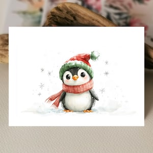 Aquarell Pinguin Weihnachtsgrußkarte | Frohe Weihnachten | Grußkarte | Pinguin im Winter | Liebevoll Geschenk