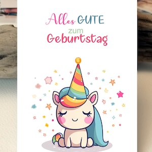 Aquarell Karte | Unicorn Happy Birthday | Geburtstagskarte Einhorn | Mädchen Kindergeburtstag Party Geburtstagskarte | Grußkarten Karten