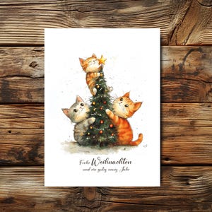 Weihnachtskarte mit Katzen-Weihnachtsbaum I Weihnachtskarte KATZE lustig | Merry Christmess Cat Card I MERRY CATMAS