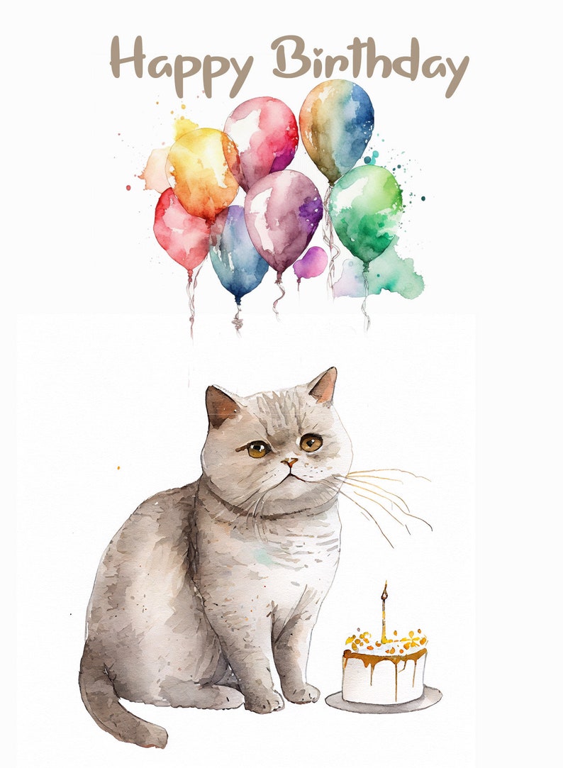 Watercolor Card | Birthday Card Bkh Cat | Kitten Birthday Card | Kitty ...
