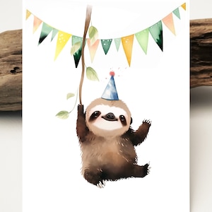 Aquarell Karte Baby Faultier Birthday | Geburtstagskarte Faultier  baby | Faultier Liebe karte | Faultier Karte | Grußkarten Karten