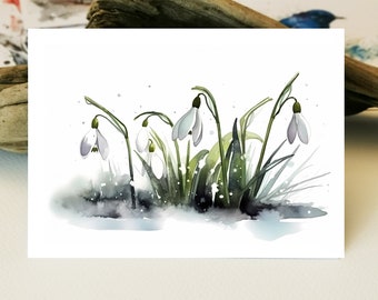 Aquarell Karte | Schneeglöckchen Karte | Osterkarte aquarell | Frühling Grußkarte | snowdrops flowers |  Liebevoll Geschenk