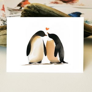 Aquarell Karte | Liebevolle Pinguin Paar Postkarte zum Valentinstag I I love you I Ich Liebe dich I Grußkarten I Freudschafts karte
